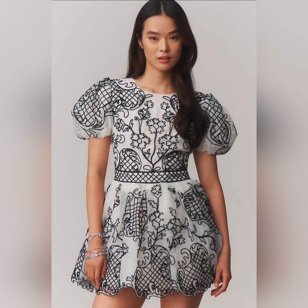 Anthopologie Maeve Puff-Sleeve Whimsical Mini Dress
